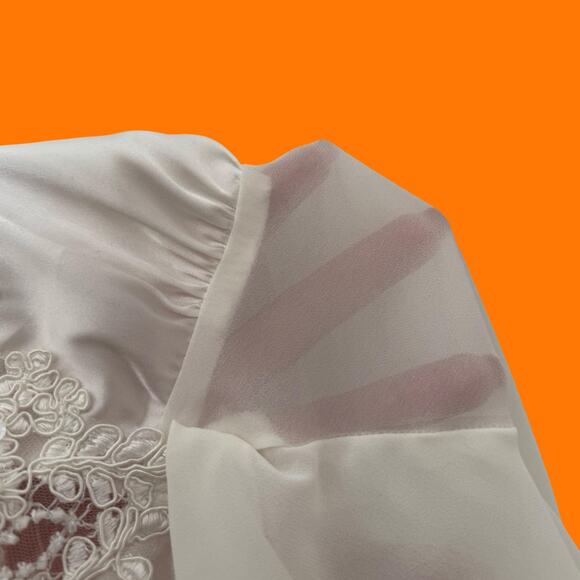 00's vintage white satin chiffon y2k bridal wedding lingerie slip dress MEDIUM - Picture 11 of 12